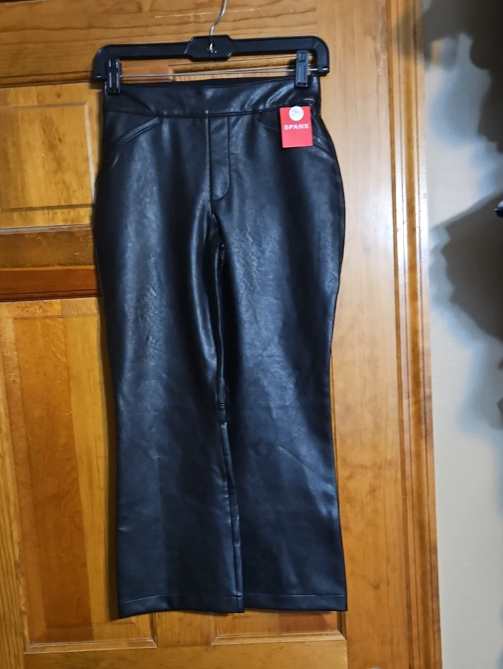 Spanx Leather-Like Kick Flare Black Mid-Rise Pants-NWT